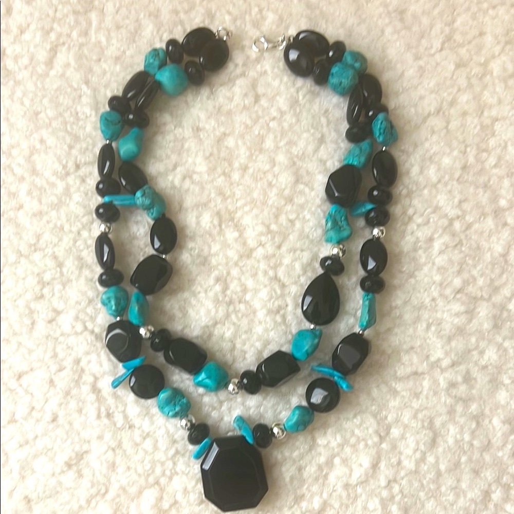 Elegant Black and Turquoise Beaded Necklace